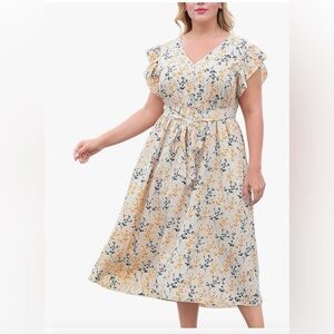 Plus Size Vintage-Floral Style Print V-Neck Dress *Easter, Summer Wedding* Sz 26